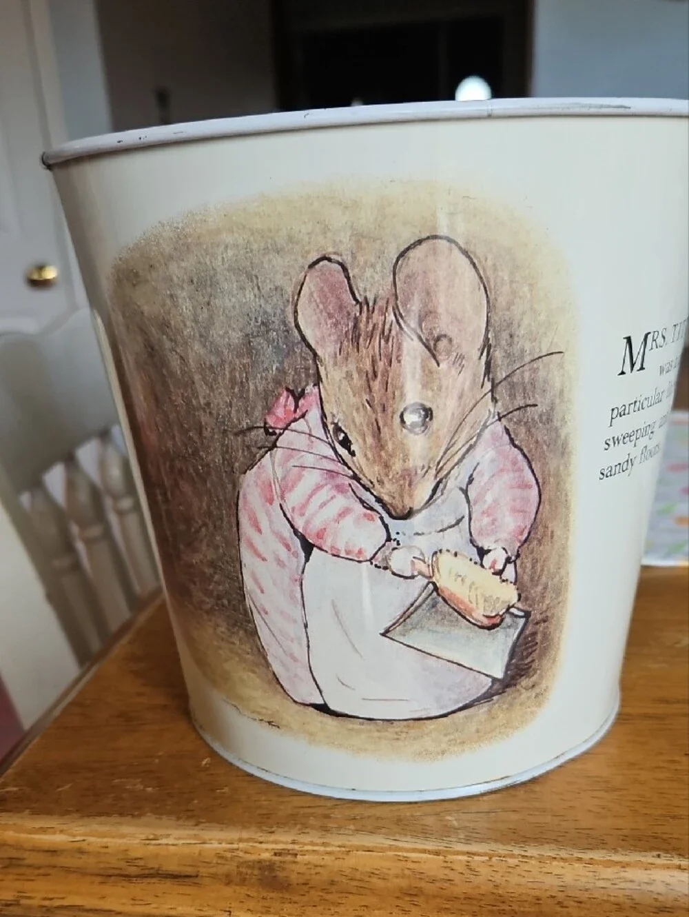 Whimsical White Decorative Storage Bin with Storybook Mouse Artwork